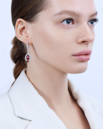 Серьги с рубинами и бриллиантами, белое золото 2