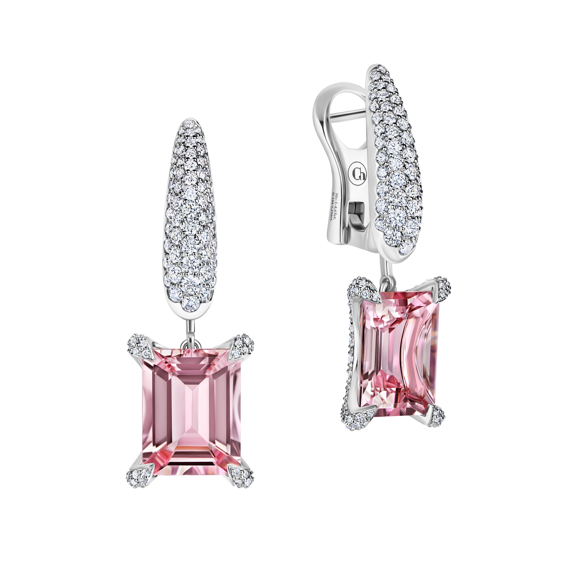 Серьги с морганитами и бриллиантами, белое золото