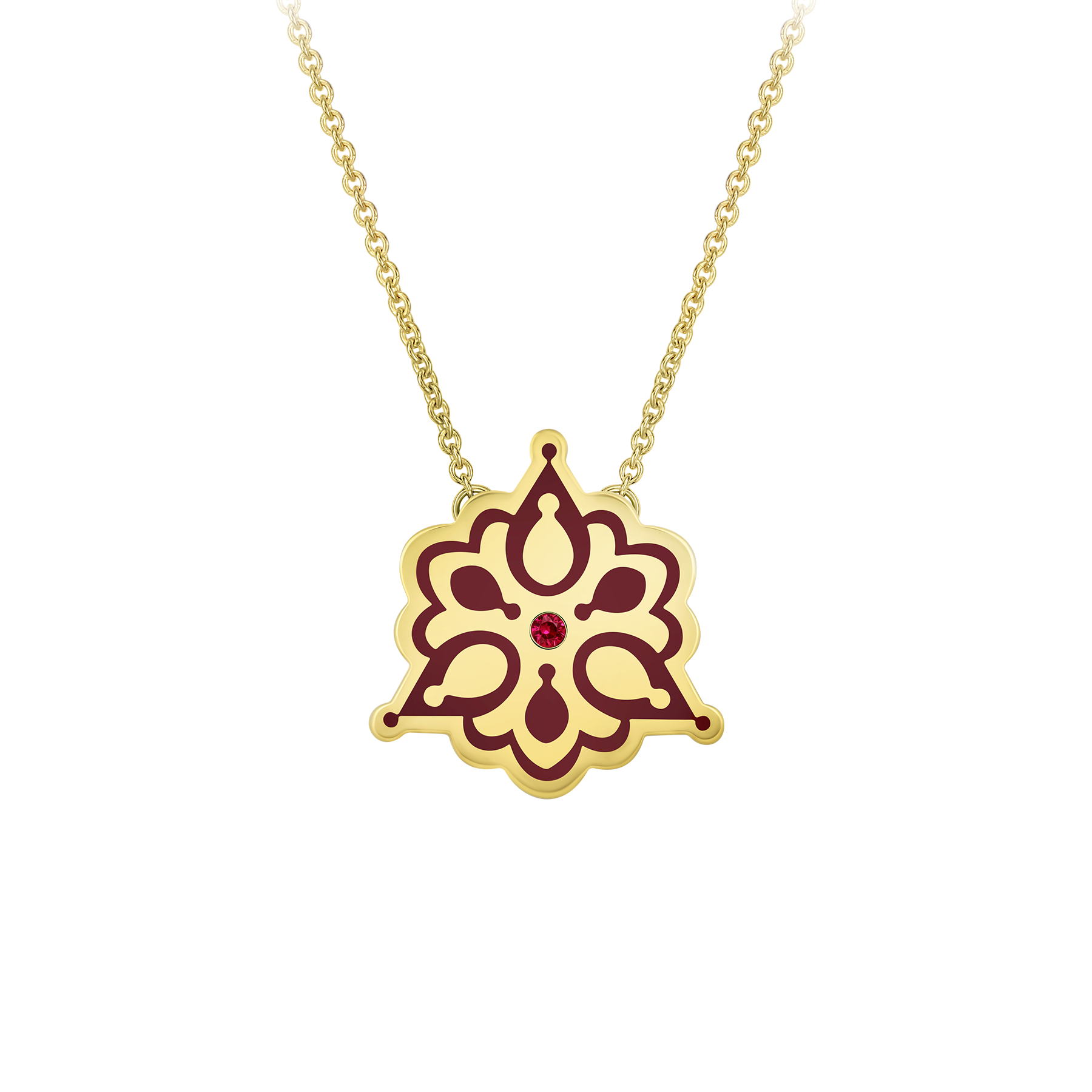 Колье с рубином и бриллиантом, желтое золото, нанокерамика