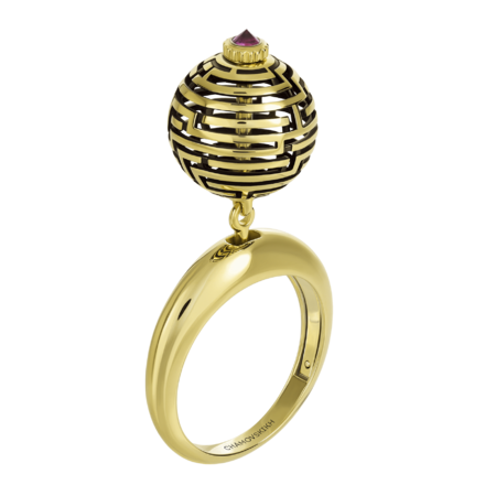 Кольцо с рубином, желтое золото