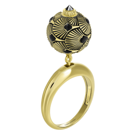 Кольцо с черным бриллиантом, желтое золото, н.керамика