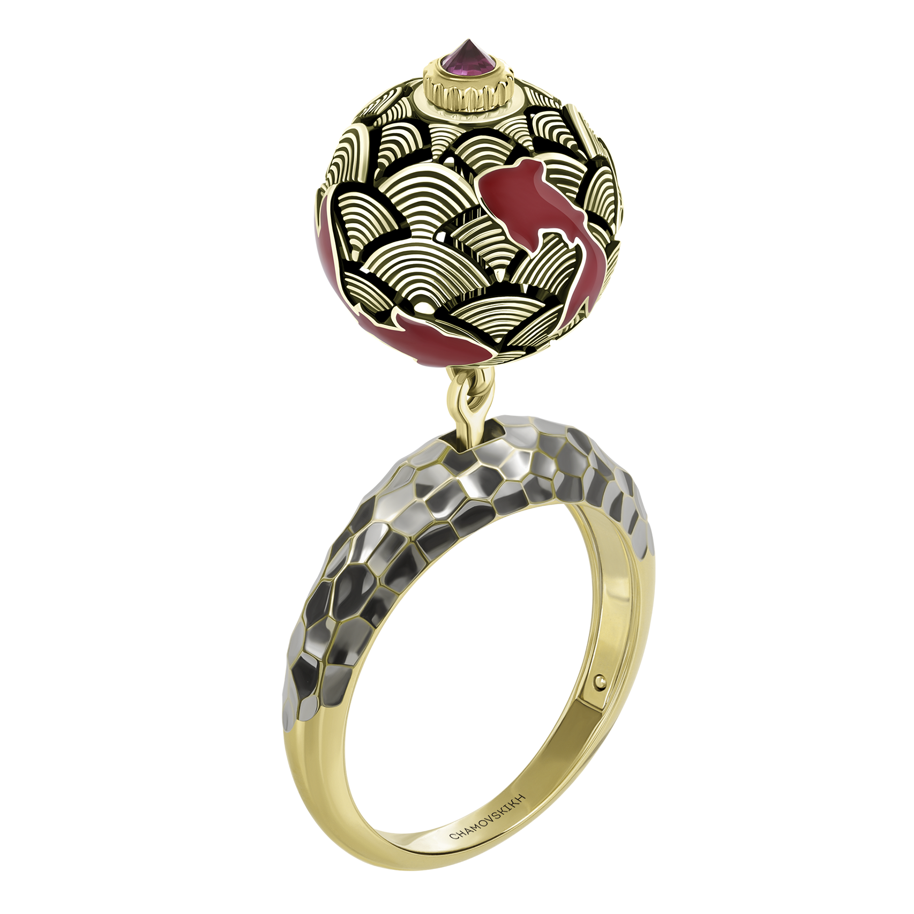 Кольцо с рубином, желтое золото, н.керамика
