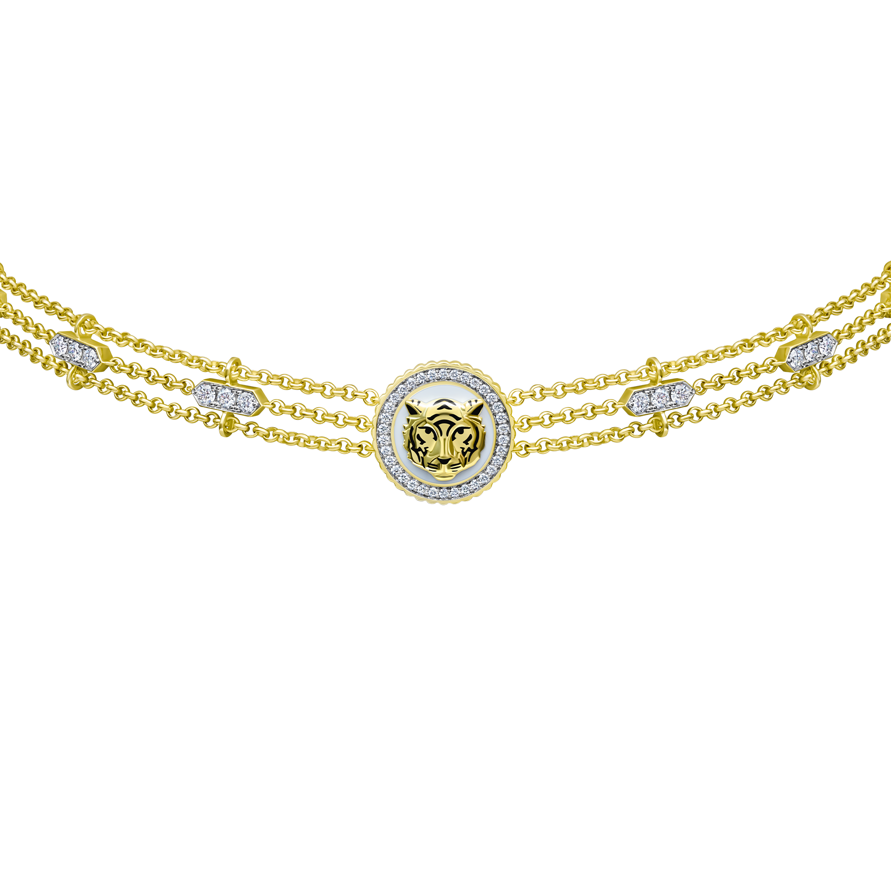 Колье с бриллиантами, желтое золото, нанокерамика