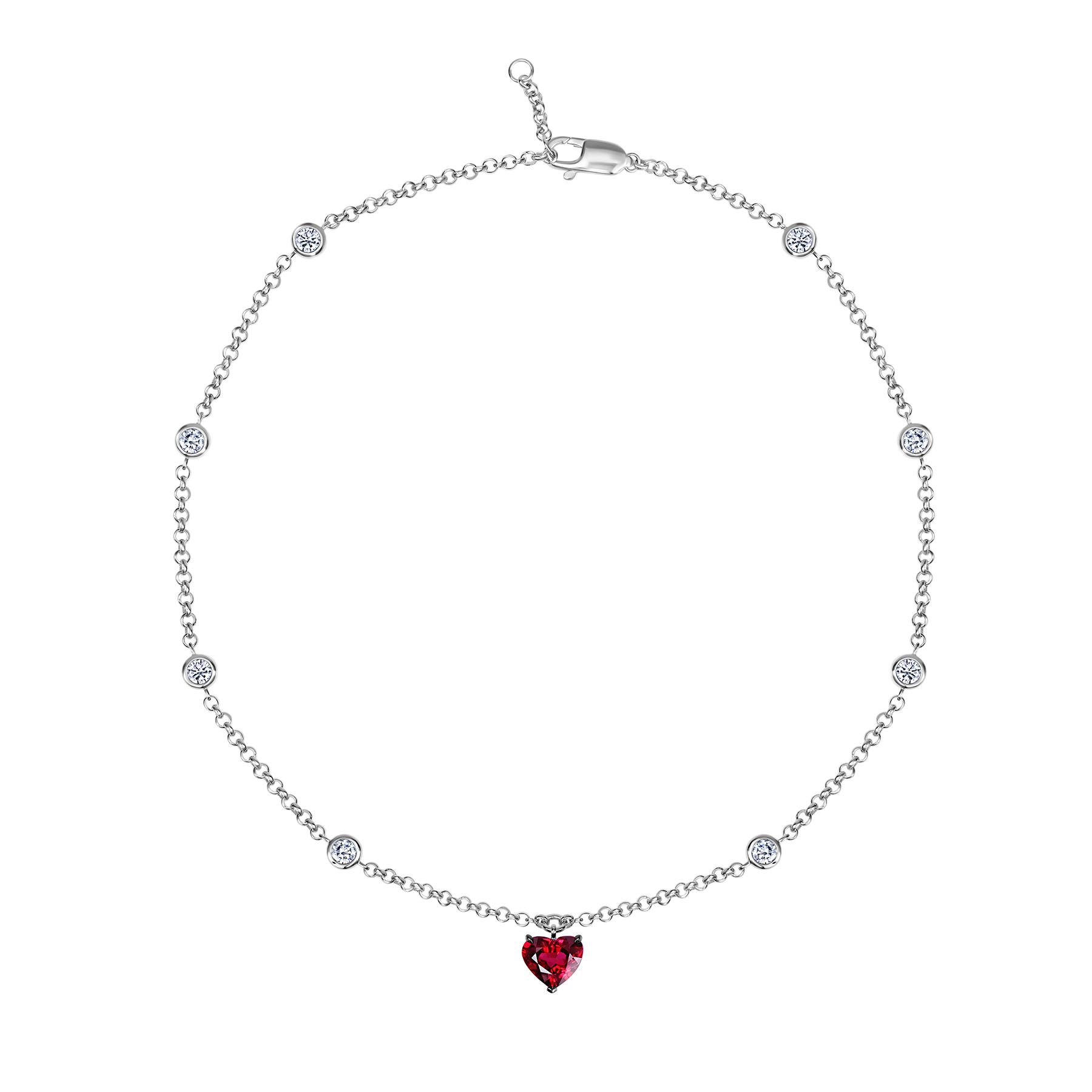 Браслет с рубином и бриллиантами, белое золото