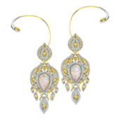 Серьги с опалами, бриллиантами и сапфирами, желтое золото, н.керамика