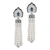 Серьги с александритами, бриллиантами и жемчугом, белое золото, н.керамика