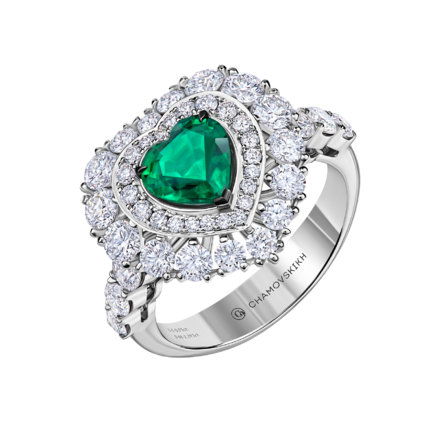 Кольцо с изумрудом и бриллиантами, белое золото