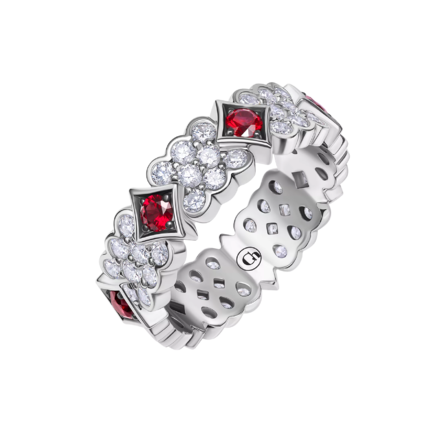 Обручальное кольцо с рубинами и бриллиантами, белое золото