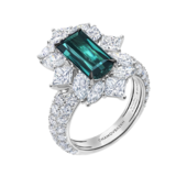 Кольцо с турмалином индиголитом и бриллиантами, белое золото