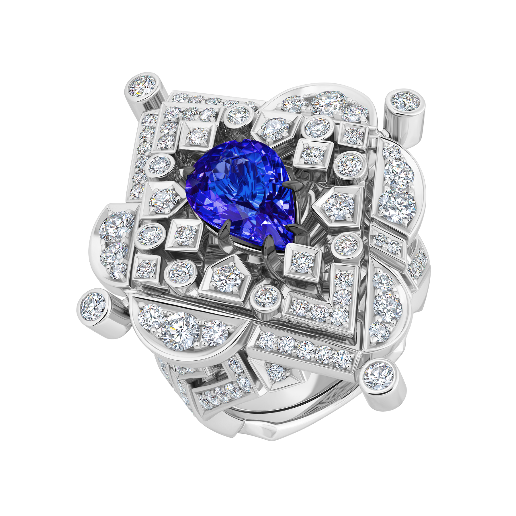 Кольцо с танзанитом и бриллиантами, белое золото