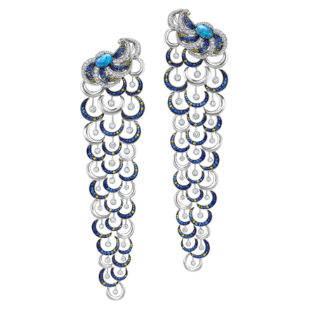 Серьги с опалами, бриллиантами и сапфирами, белое золото