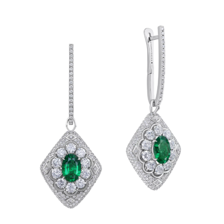 Серьги с изумрудами и бриллиантами, белое золото