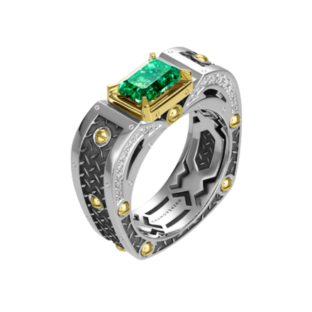 Кольцо с изумрудом и бриллиантами, белое и жёлтое золото