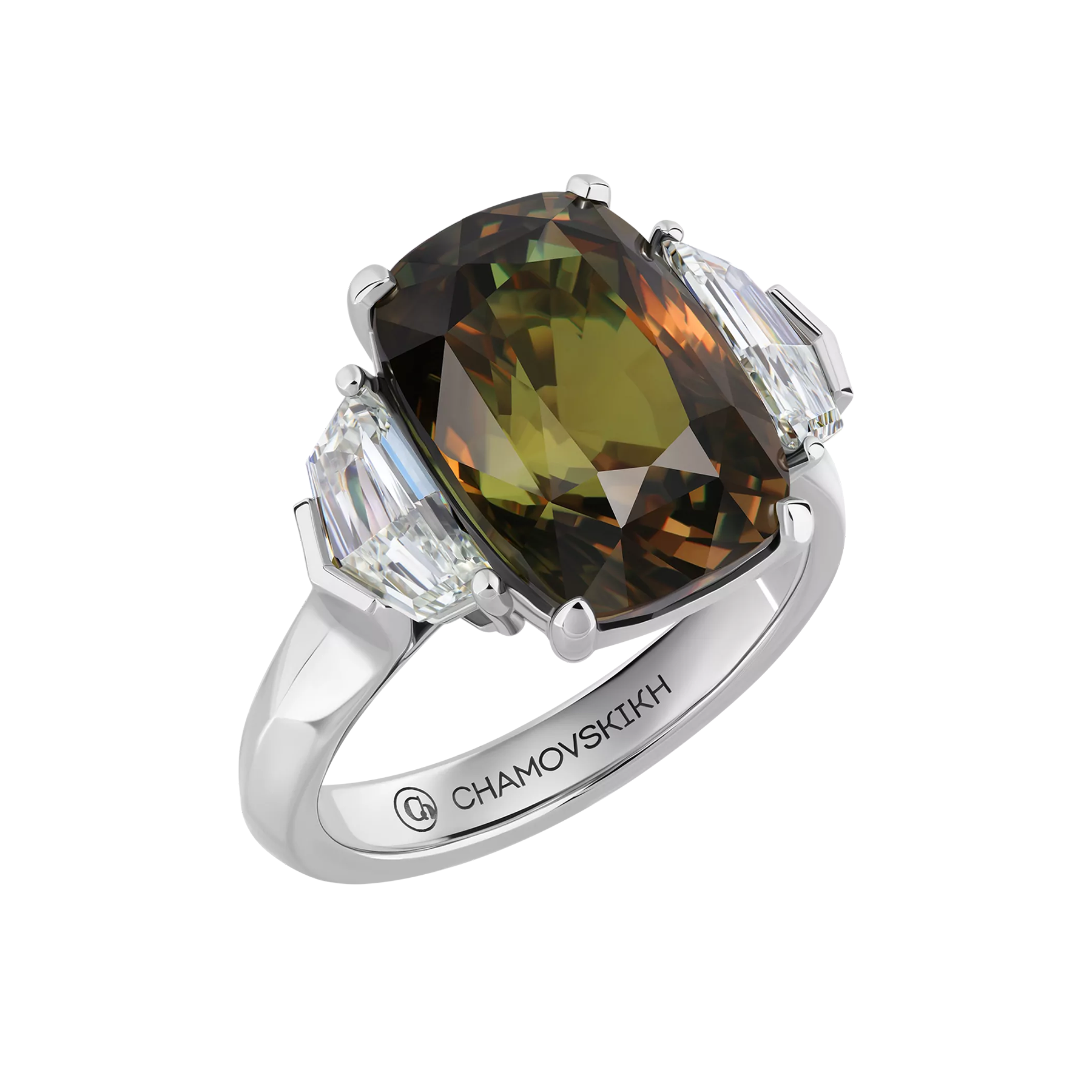 Кольцо с александритом и бриллиантами, платина