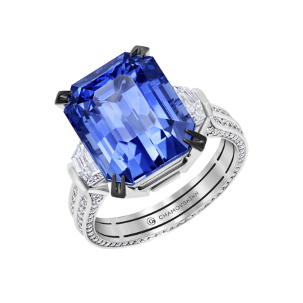 Кольцо с сапфиром и бриллиантами, белое золото