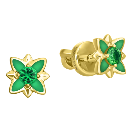 Пусеты с изумрудами, желтое золото, н.керамика