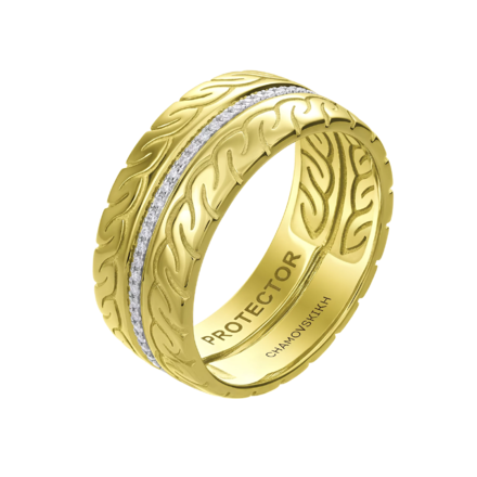 Обручальное кольцо с бриллиантами, желтое золото.