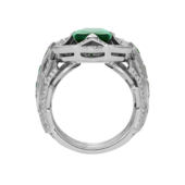 Кольцо с турмалином верделит, бриллиантами и изумрудами, белое золото