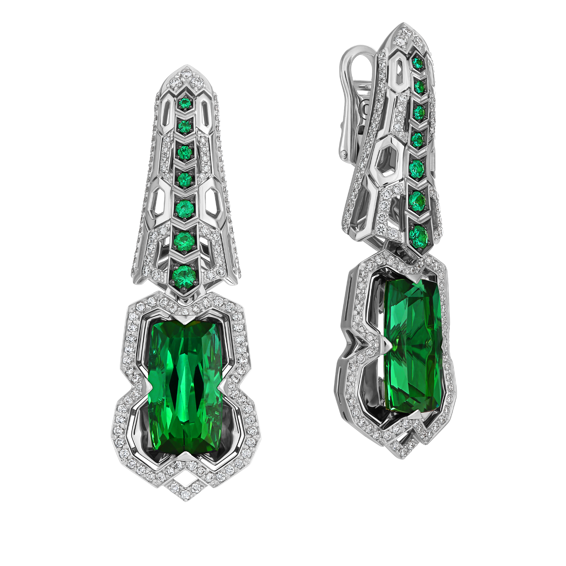 Серьги с верделитами и бриллиантами, белое золото