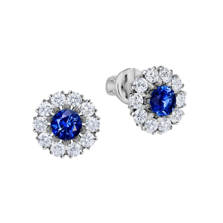 Пусеты с сапфирами и бриллиантами, белое золото