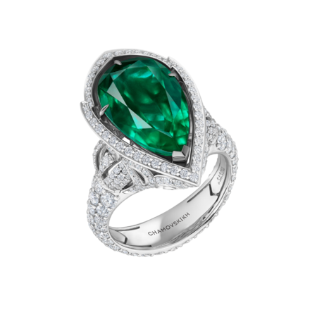 Кольцо с изумрудами и бриллиантами, белое золото 3