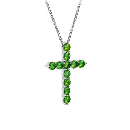 Колье с демантоидами и бриллиантом, белое золото 2