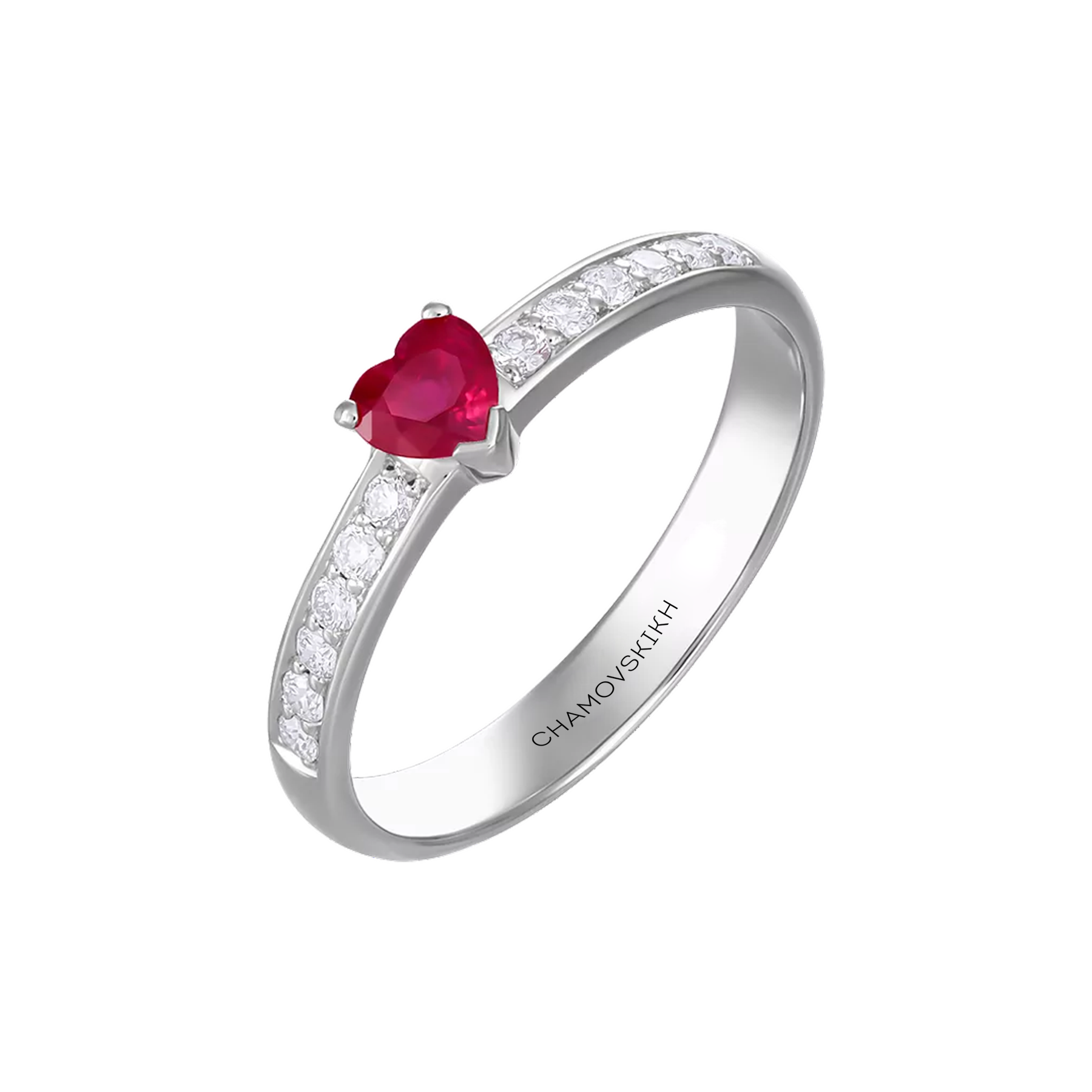 Кольцо с рубином и бриллиантами, белое золото