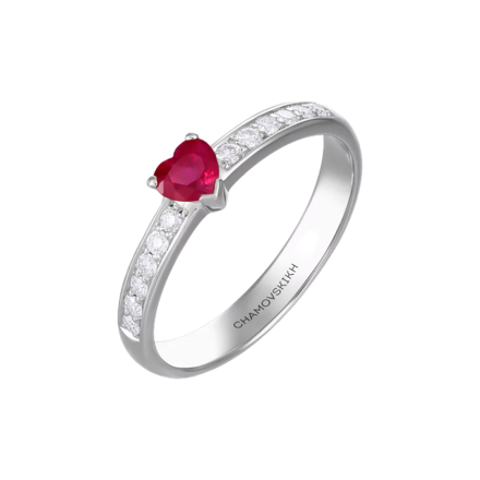 Кольцо с рубином и бриллиантами, белое золото