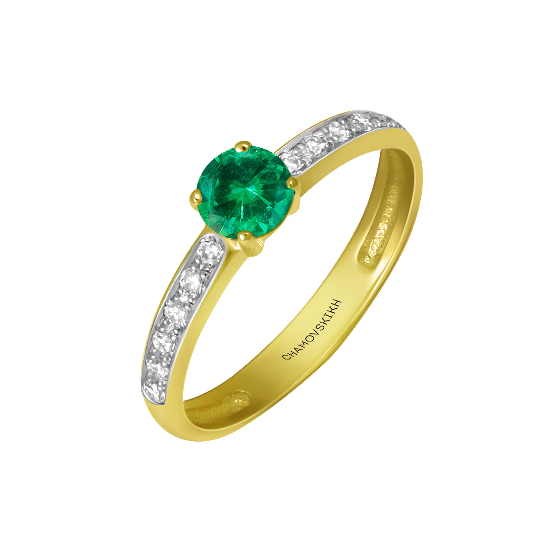 Кольцо с изумрудом и бриллиантами, жёлтое золото