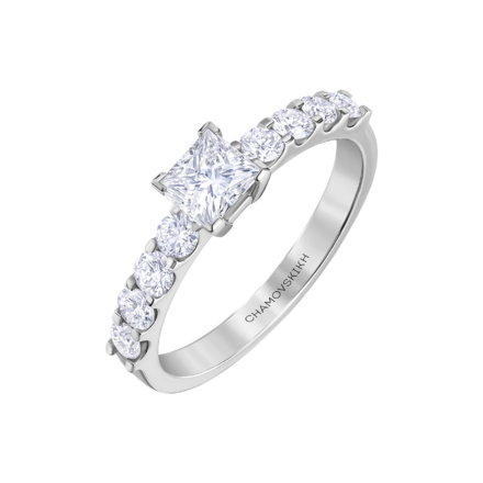 Обручальное кольцо с бриллиантами, белое золото