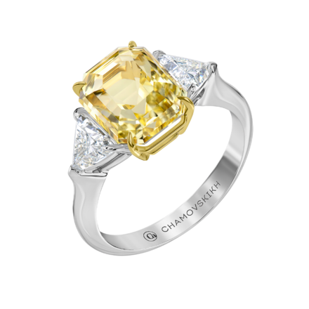 Кольцо с жёлтым сапфиром и бриллиантами, белое золото