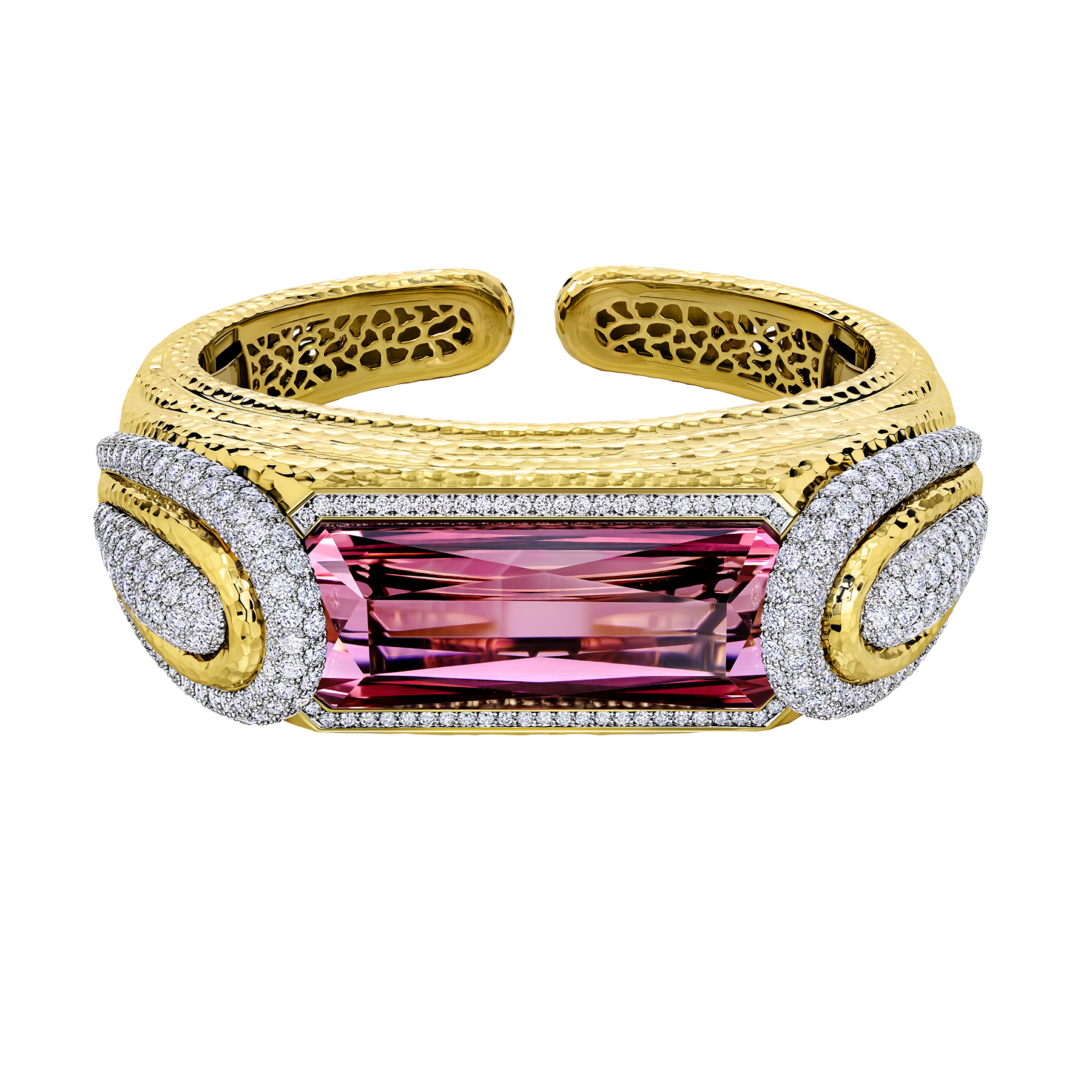 Браслет с турмалином рубеллитом и бриллиантами, желтое золото