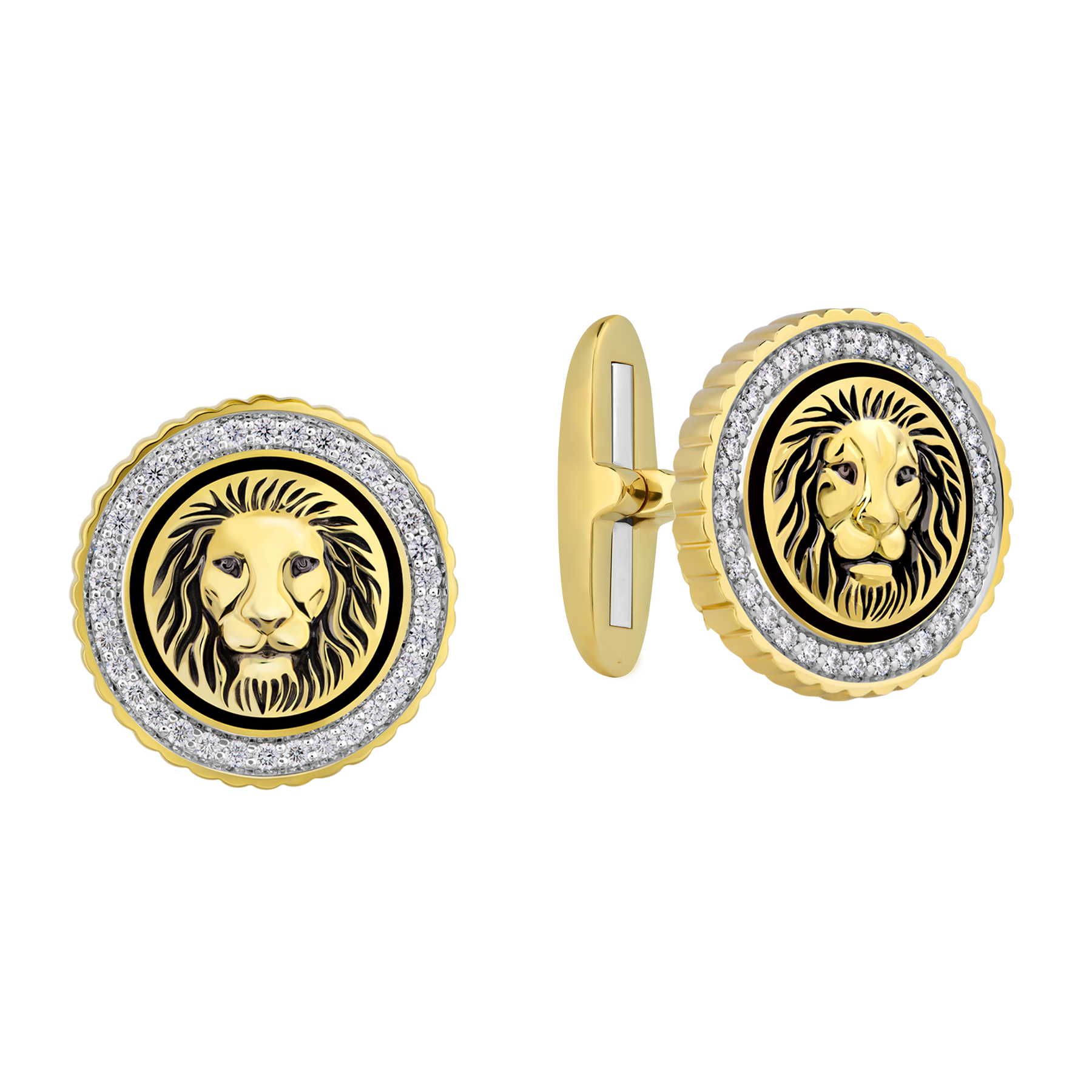 Запонки с бриллиантами, желтое золото, н.керамика