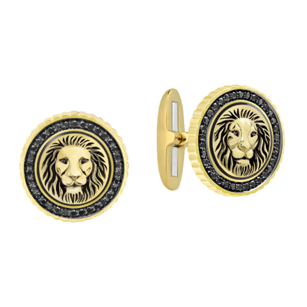 Запонки с чёрными бриллиантами, жёлтое золото, н.керамика