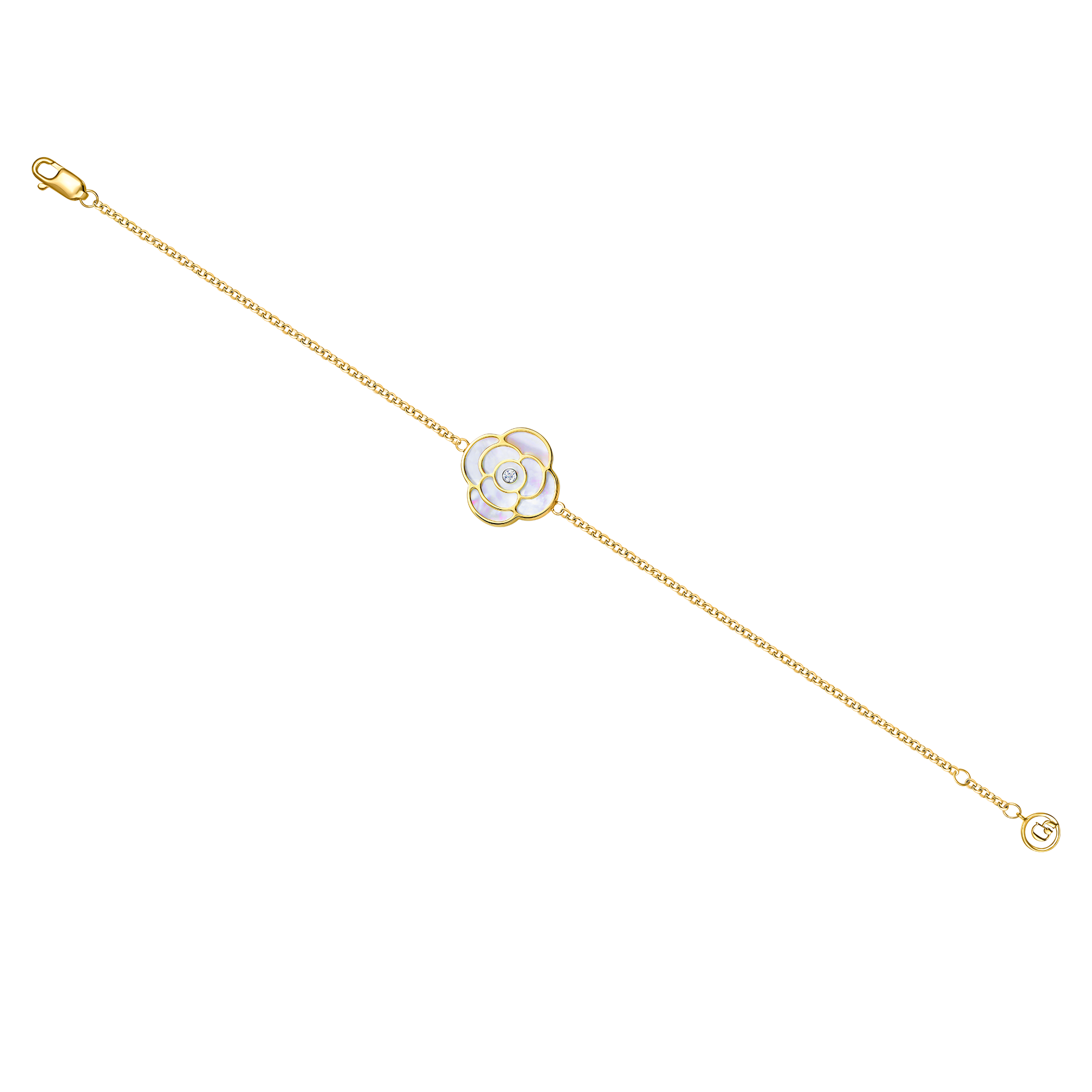 Браслет с бриллиантом и перламутром, желтое золото