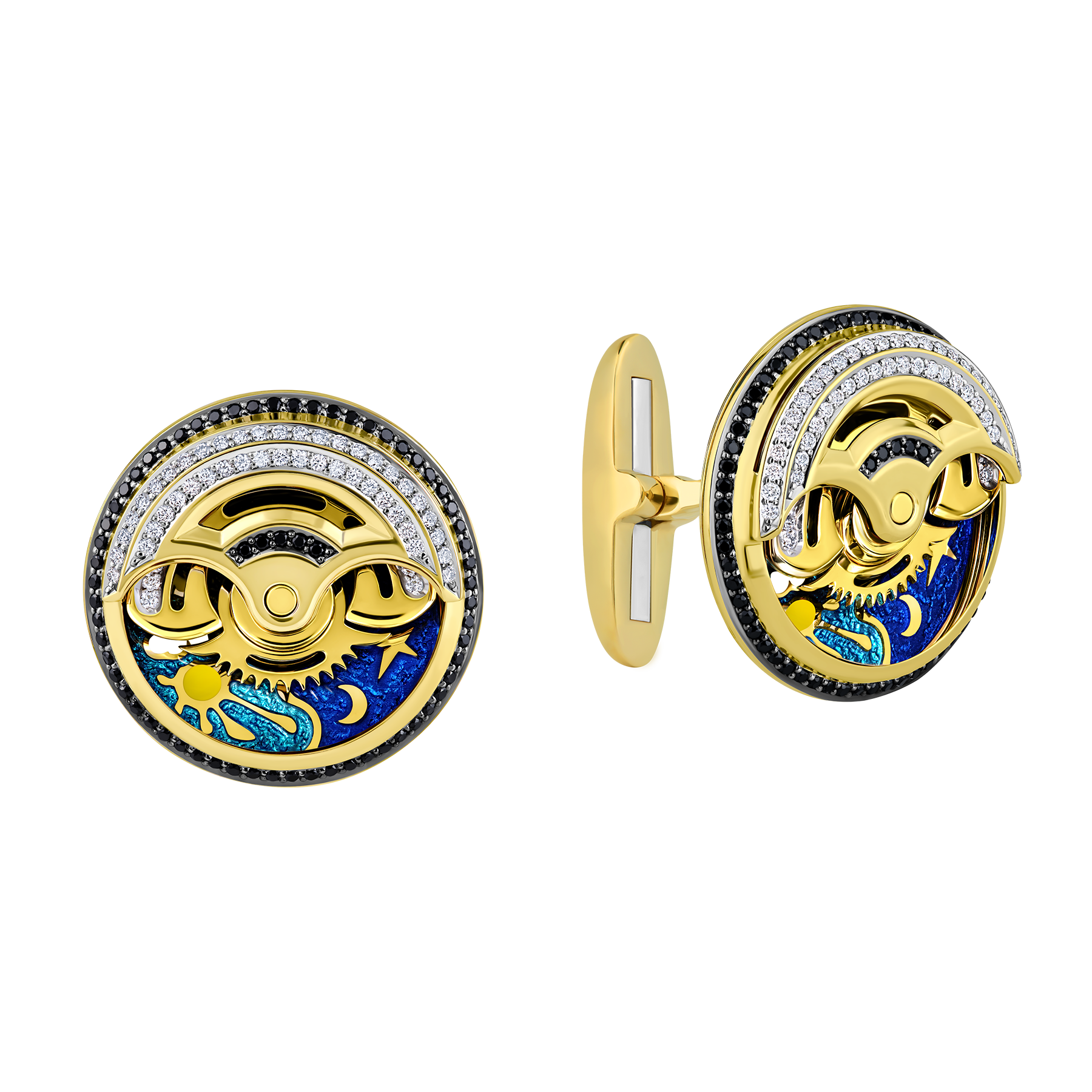 Запонки с бриллиантами, желтое золото, н.керамика