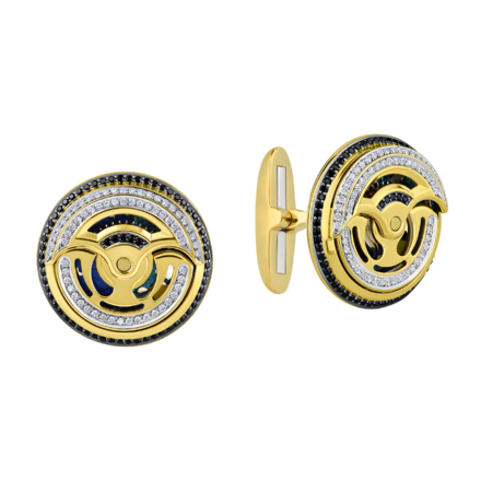 Запонки с бриллиантами, желтое золото, н.керамика