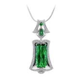 Подвес с турмалином, изумрудами и бриллиантами, белое золото