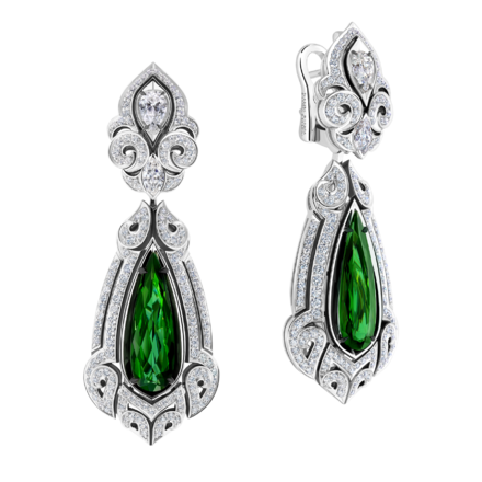 Серьги с верделитами и бриллиантами, белое золото