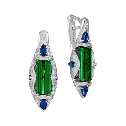 Серьги с верделитами и бриллиантами, белое золото