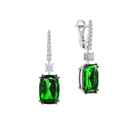 Серьги с верделитами и бриллиантами, белое золото