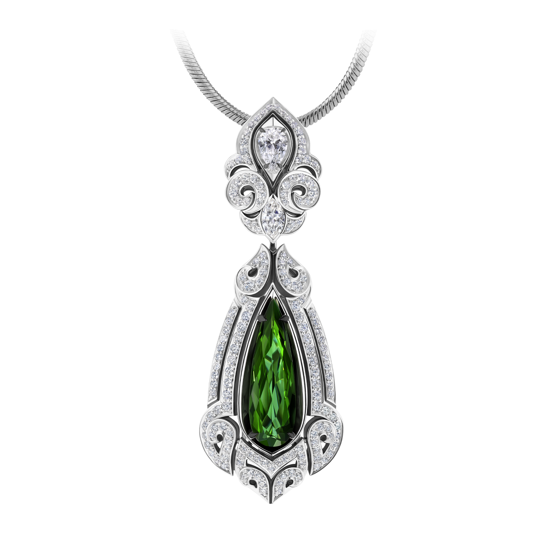 Подвес с турмалином верделитом и бриллиантами, белое золото