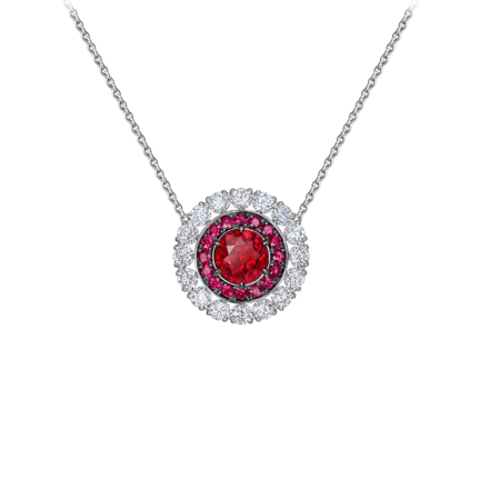 Колье с рубинами и бриллиантами, белое золото