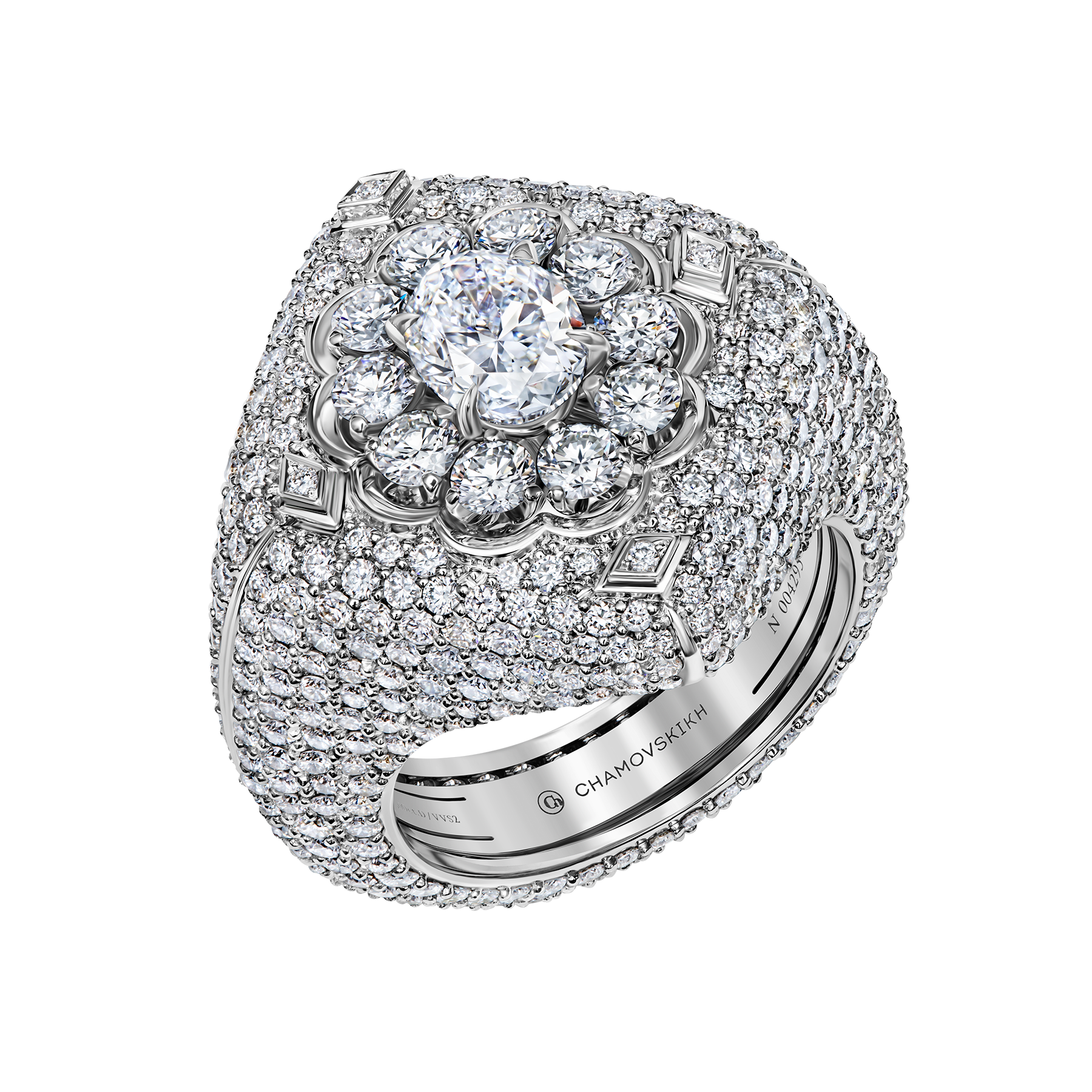 Кольцо с бриллиантами, белое золото