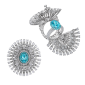 Кольцо с изумрудом, турмалином параиба, турмалином рубеллитом и бриллиантами, белое золото