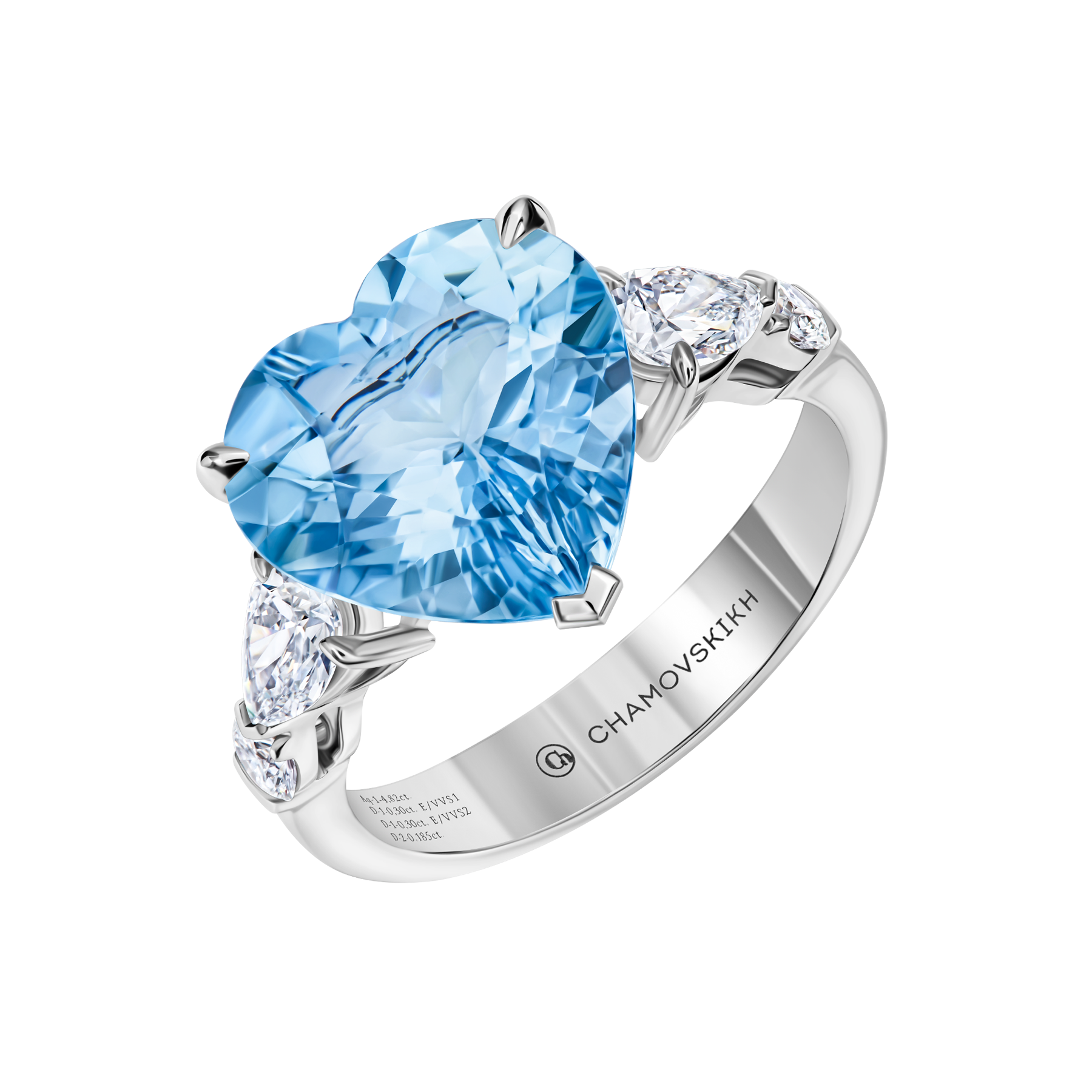 Кольцо с аквамарином и бриллиантами, белое золото