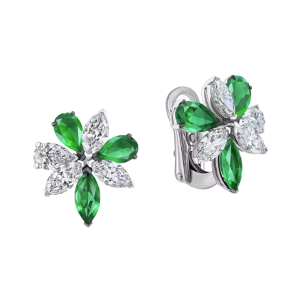 Серьги с изумрудами и бриллиантами, белое золото