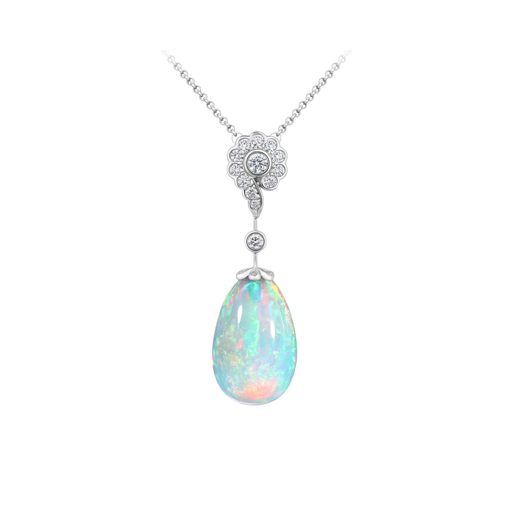 Колье с опалом и бриллиантами, белое золото