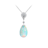 Колье с опалом и бриллиантами, белое золото