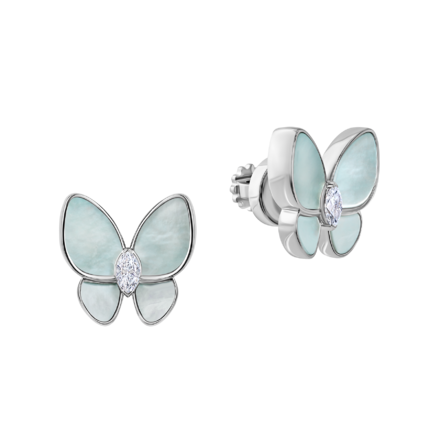 Пусеты с бриллиантами и перламутром, белое золото, н.керамика